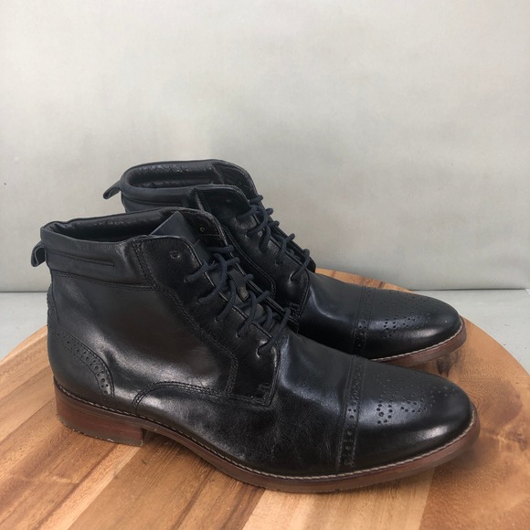 Johnston & Murphy Black Leather Cap Toe Ankle Boots Dress Casual Mens Size 9.5 M - Picture 1 of 8